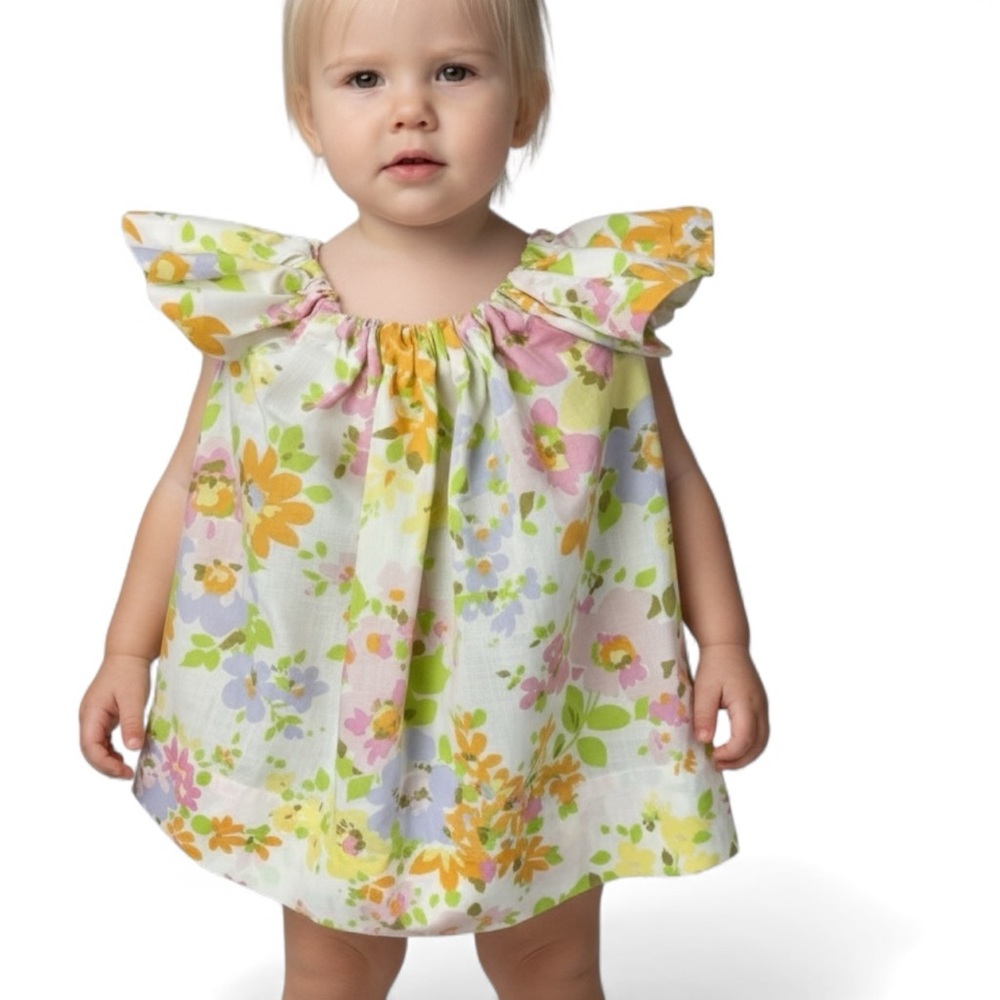 Toddler Dress from VTG Pillow Case Floral Elastic‎ Ruffled Sleeve Handmade 24mo